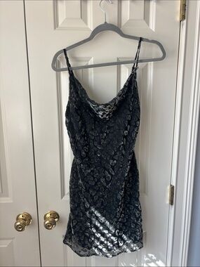 Lulu's Black Slip Dress with Metallic Heart Print